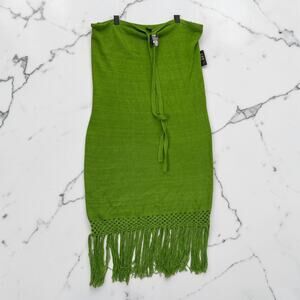 Ashley Stewart Women´s Beach Fringe Green Midi Knit Skirt Sz 22/24